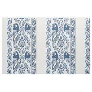 Tissu Rayures médiévales d'oiseau à l'indigo