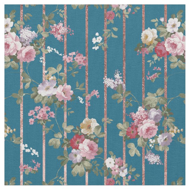 Tissu Rayures modernes florales rouge-rose bleues de (Fermer)