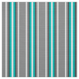 Tissu Rayures modernes, gris et turquoise de la moitié