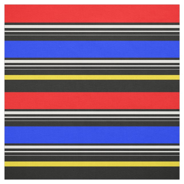 Tissu Rayures rouges bleues noires décoratives  (Échantillon)