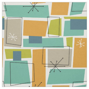 Tissu Rectangles turquoise orange verte mi-siècle