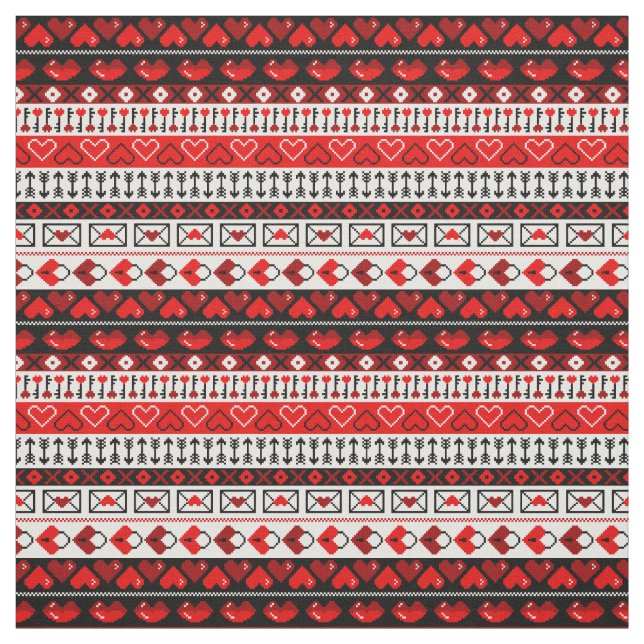 Tissu Red 8 Bit Love Hearts (Échantillon)