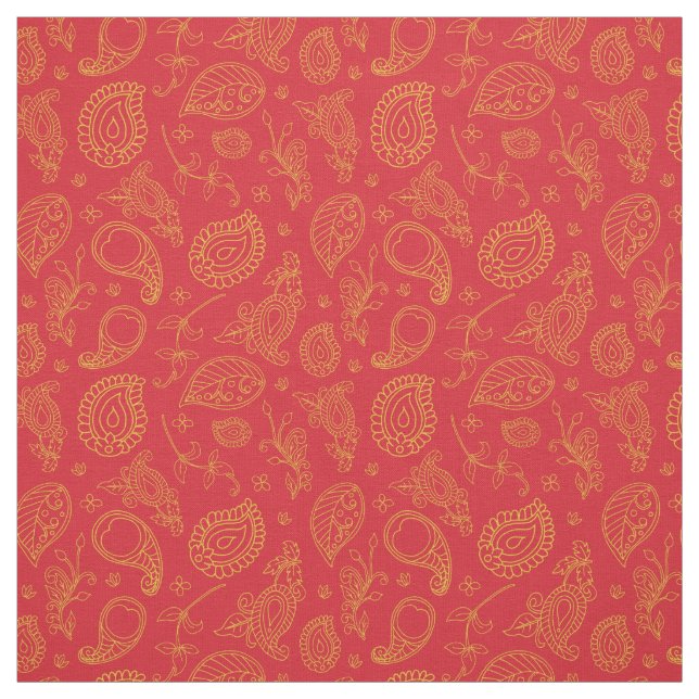 Tissu Red and Gold Indian Saree Paisley Motif (Échantillon)
