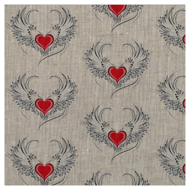 Tissu Red Angel Coeur avec ailes (Échantillon)