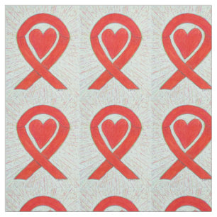 Tissu Red Awareness Ribbon Hearts Art Fabrics