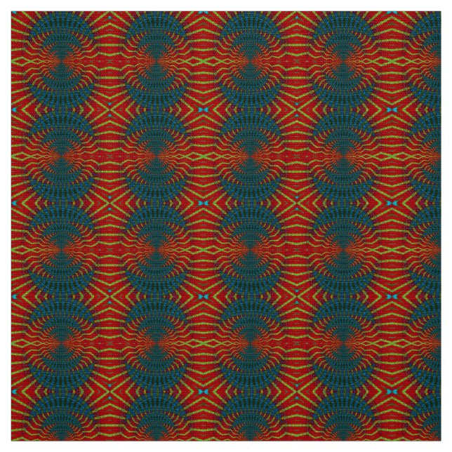 Tissu Red Blue Modern Ethnic Textile Tribal Print Trippy (Échantillon)