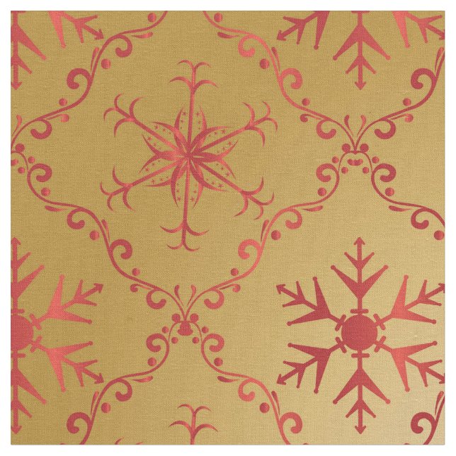 Tissu Red Christmas Stars on Gold (Fermer)