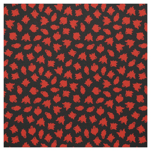 Tissu Red Ghost Happy Halloween moderne (Échantillon)