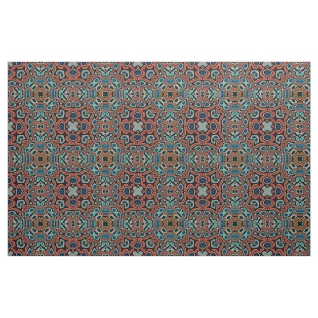 Tissu Red Orange Blue Aqua Turquoise Hip Orient Art (Fat Quarter)