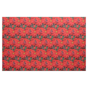 Tissu Red Poinsettias I Christmas Holiday Floral Photo
