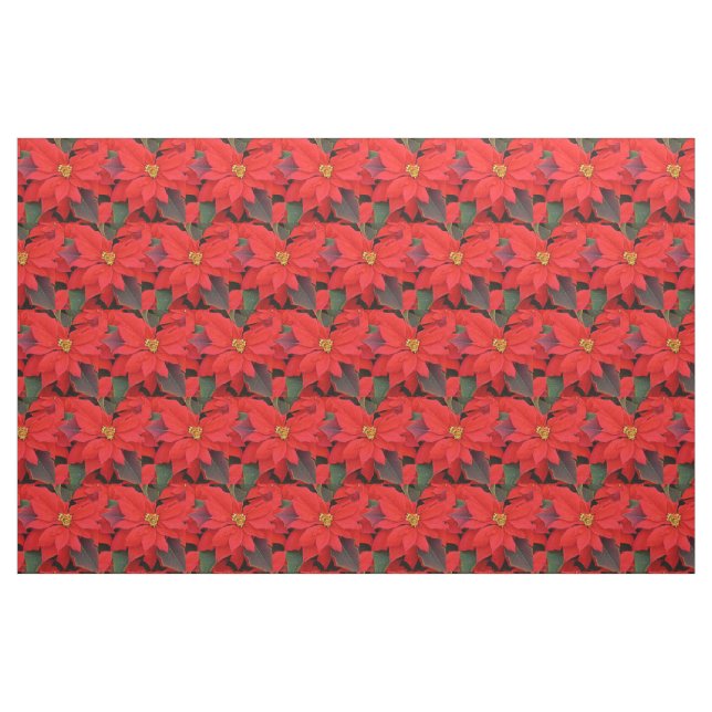 Tissu Red Poinsettias I Christmas Holiday Floral Photo (Fat Quarter)