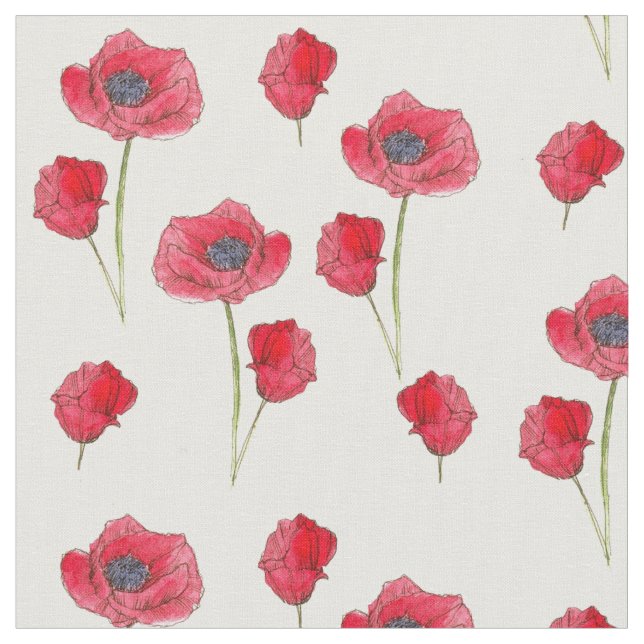 Tissu Red Poppies Aquarelle Fleur sauvage Art Botanique (Fermer)