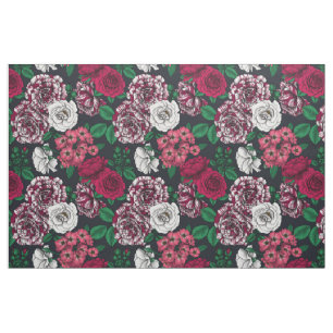Tissu Red, white and bi-color roses with green leaves