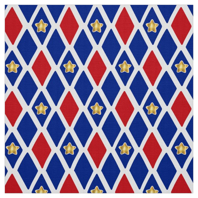 Tissu Red White Blue Diamond Gold Star (Échantillon)