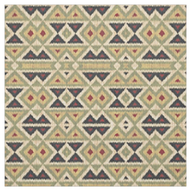 Tissu Regard ethnique vert rouge ivoire ocre (Échantillon)