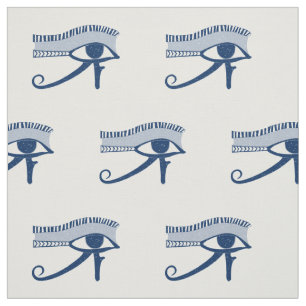 Tissu Regard vieilli Oeil de Horus Bleu et Blanc