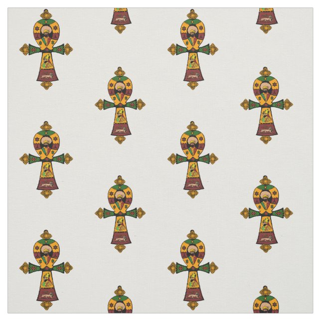 Tissu Reggae Ethiopie Jamaïque Ankh de Haile Selassie (Échantillon)