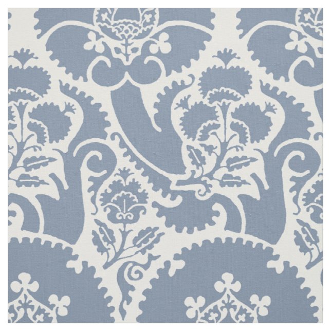 Tissu Renaissance Floral - Bleu Clair sur Fond Blanc (Échantillon)