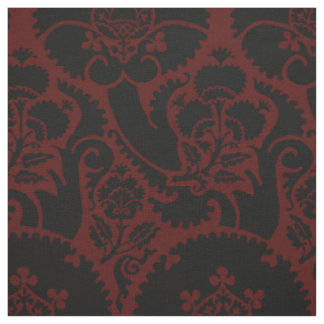 Tissu Renaissance Floral - Noir sur Rouge Foncé