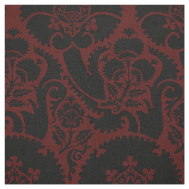 Tissu Renaissance Floral - Noir sur Rouge Foncé (Échantillon)
