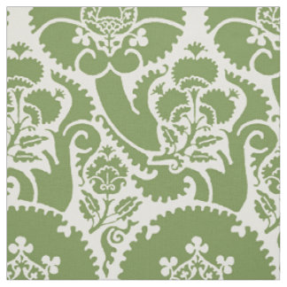 Tissu Renaissance Floral - Vert sur Blanc