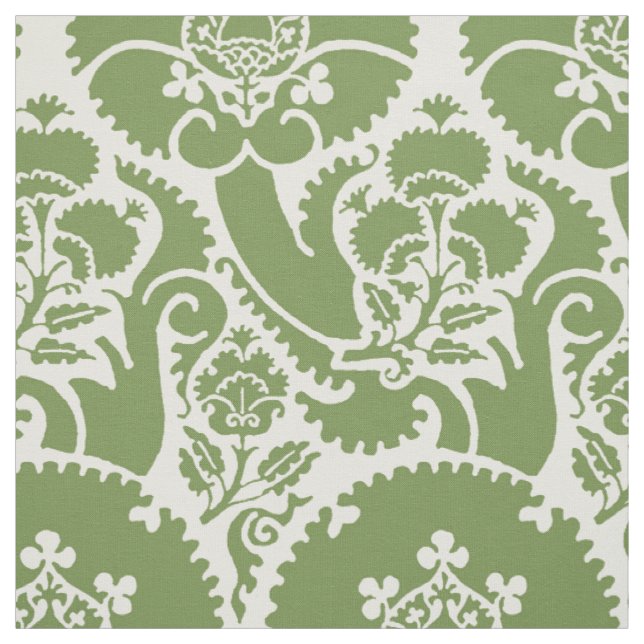 Tissu Renaissance Floral - Vert sur Blanc (Échantillon)
