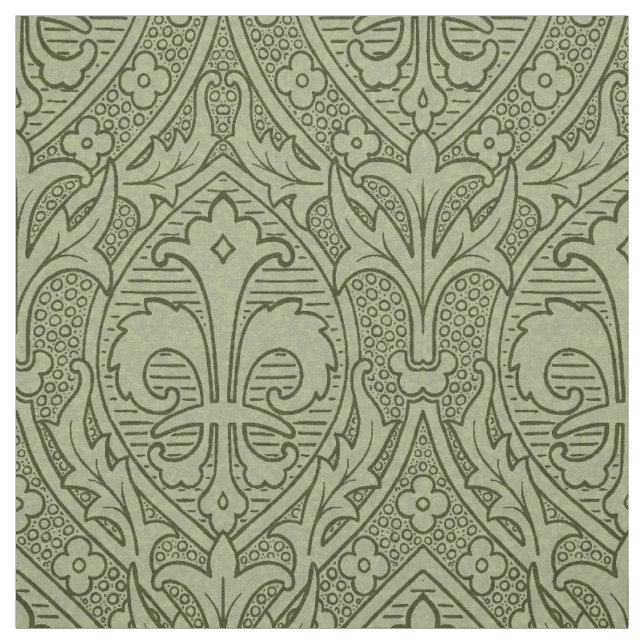 Tissu Renaissance gothique Fleur de Lys - Mossy Green (Échantillon)