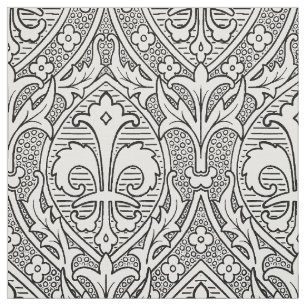 Tissu Renaissance gothique Fleur de Lys - noir et blanc