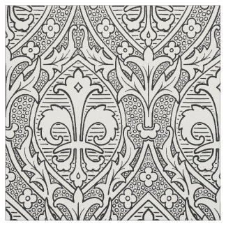 Tissu Renaissance gothique Fleur de Lys - noir et blanc