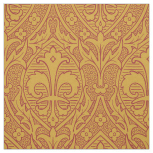 Tissu Renaissance gothique Fleur de Lys - Rouge sur or