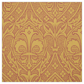 Tissu Renaissance gothique Fleur de Lys - Rouge sur or