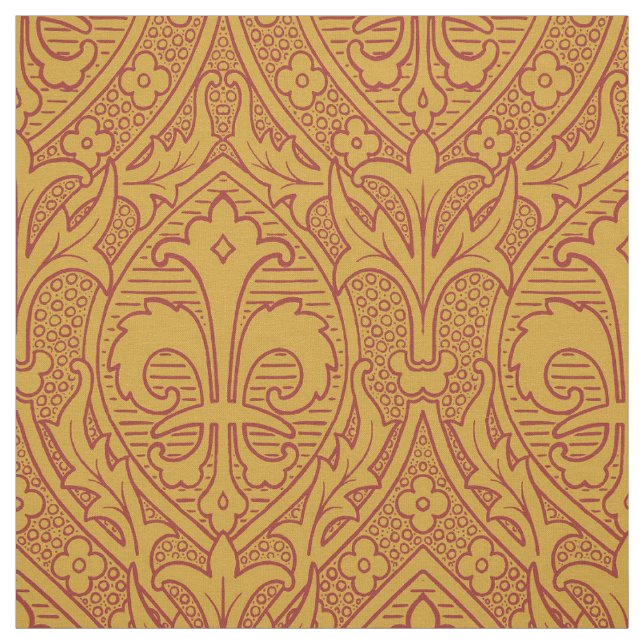 Tissu Renaissance gothique Fleur de Lys - Rouge sur or (Échantillon)
