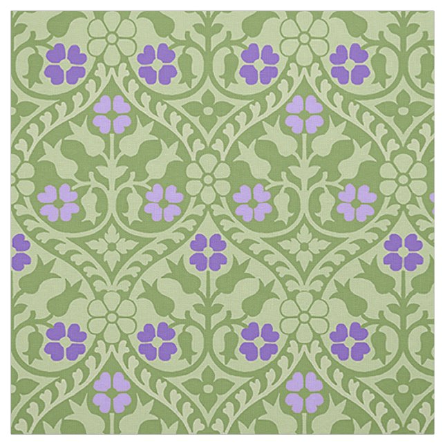 Tissu Renaissance gothique florale, verte et violette (Échantillon)