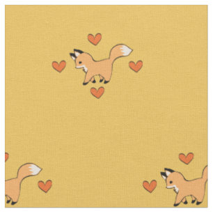 Tissu Renard rouge mignon et coeurs