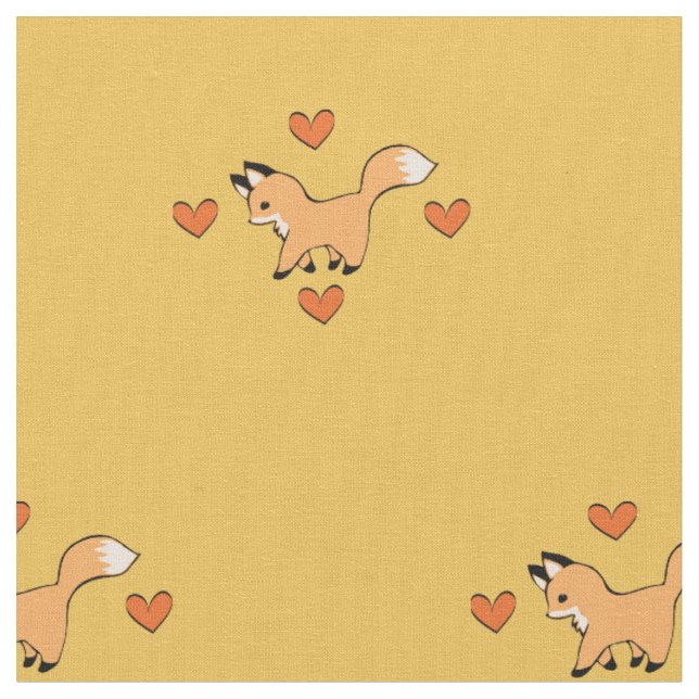 Tissu Renard rouge mignon et coeurs (Fermer)