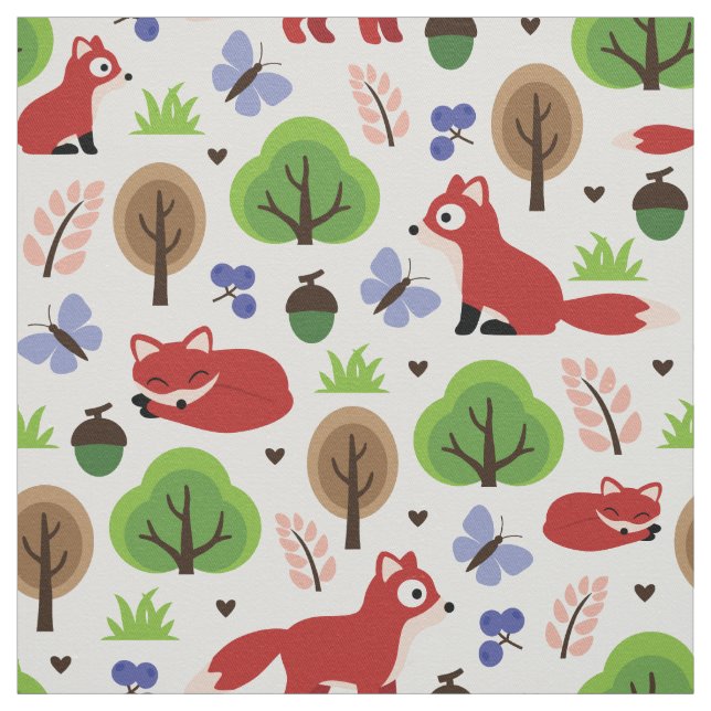 Tissu Renards dans la forêt de chênes (Échantillon)