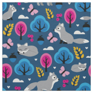 Tissu Renards dans la forêt de chênes