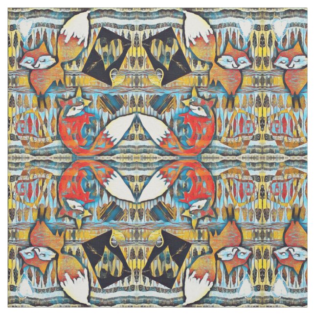 Tissu Renards rouges et motif reflétés de coeurs (Échantillon)