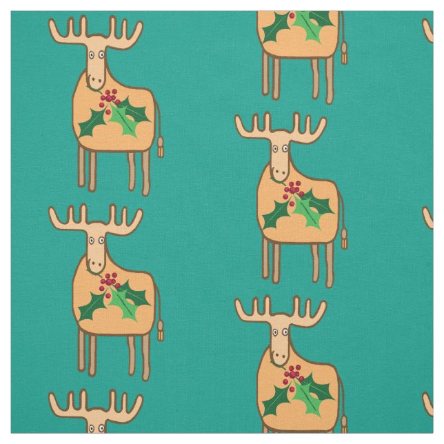Tissu Rennes de Noël avec sprig saint (Échantillon)