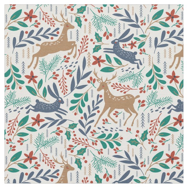 Tissu Rennes de Noël et lapins (Fermer)