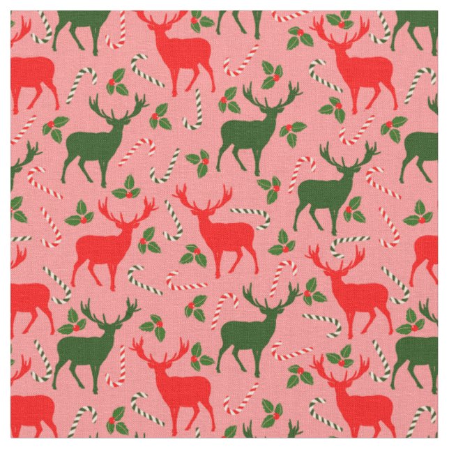 Tissu rennes de noël rose (Fermer)