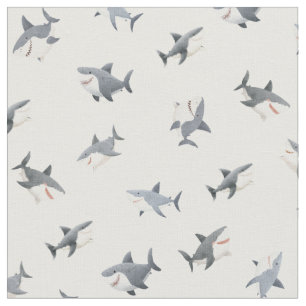 Tissu Requins à l'aquarelle jetés sur fond blanc