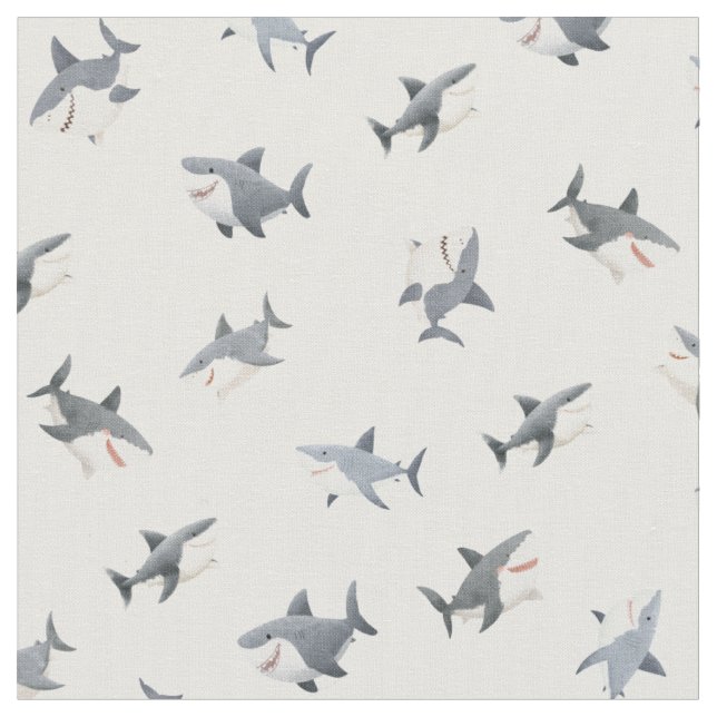 Tissu Requins à l'aquarelle jetés sur fond blanc (Fermer)