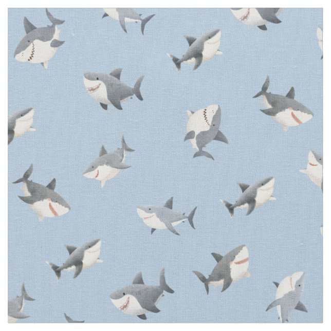 Tissu Requins à l'aquarelle jetés sur fond bleu clair (Fermer)