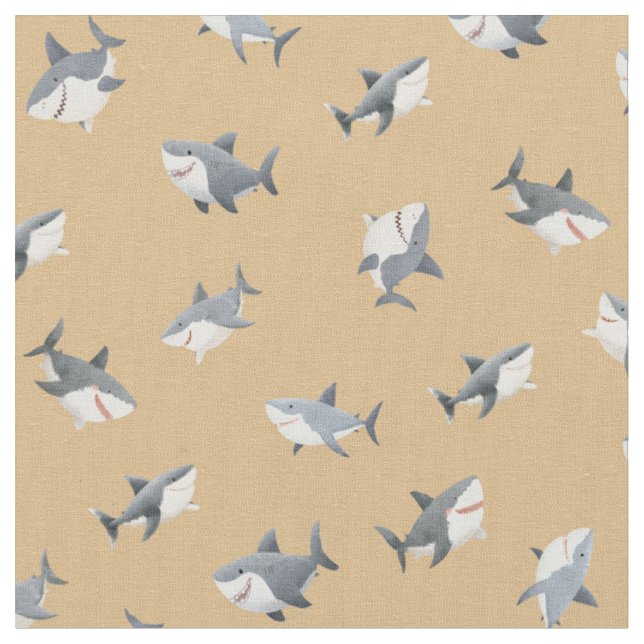 Tissu Requins à l'aquarelle jetés sur fond orange clair (Fermer)