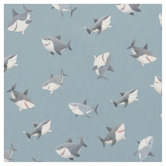Tissu Requins à l'aquarelle jetés sur gris-bleu clair (Fermer)
