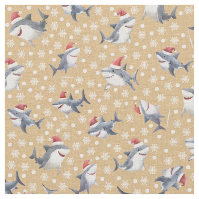 Tissu Requins de Noël & flocons sur orange clair (Fermer)