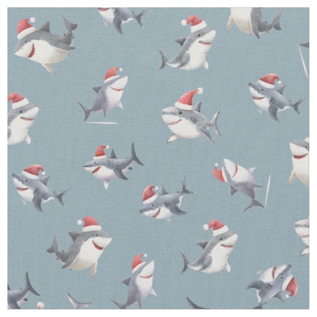 Tissu Requins de Noël jetés sur gris-bleu clair (Fermer)