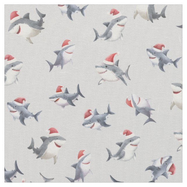 Tissu Requins de Noël jetés sur gris clair (Fermer)