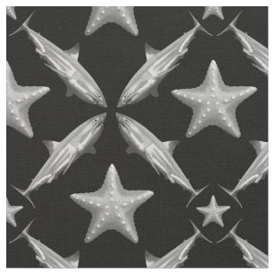 Tissu Requins Starfish Ocean Life Côtier marin Noir